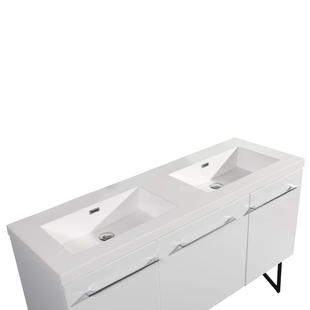 ANNECY 60" DOUBLE, GLOSSY WHITE, TWO DOORS, ONE DRAWER, BATHROOM VANITY